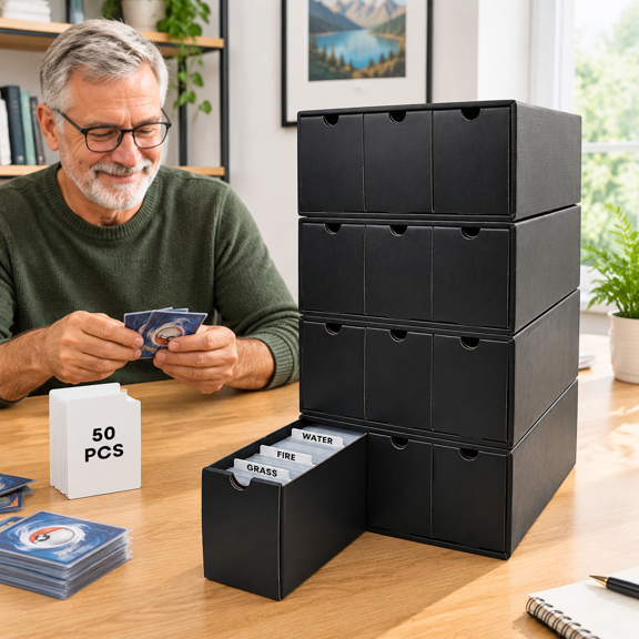 Trading Card Storage Box with 12 Drawers and 50 Dividers for MTG TCG Sports Cards