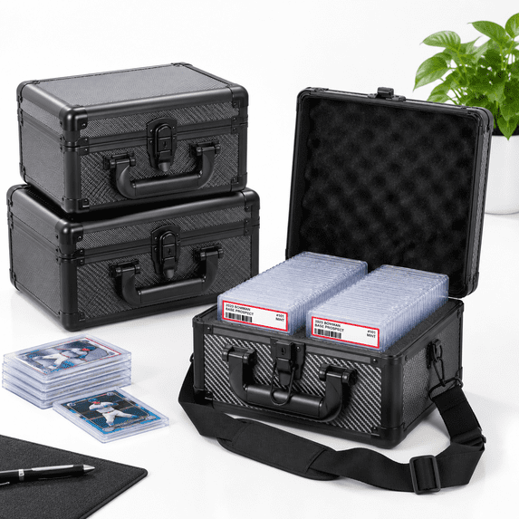 Trading Card Storage Case, 2 Row-Carbon Fiber Aluminum Alloy Card Box ...