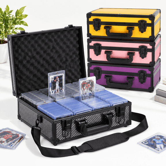 Trading Card Storage Case for 3x4 Rigid Toploaders, Carbon Fiber Aluminum Alloy Holds 650+ Top Loaders