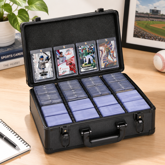 Trading Card Storage Case with 4-Row Capacity for Top Loaders and Sports Cards