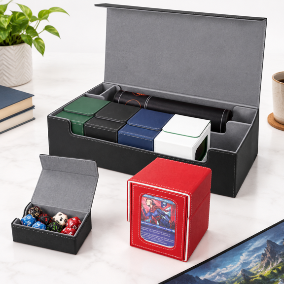 Trading Card Storage Case with Playmat Compartment, Set Black Grey, Holds 2400+ Cards