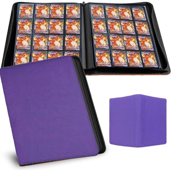 Trading Cards Album Binder with 16 Pockets and 32 double-sided sheets. binder storage case can accommodate a maximum of 1000+ cards and is perfectly suited for TCG, MTG, football cards etc - purple