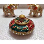 Trading Corporation Marble Kumkum Container Box with Meena Work, Small Multicolour