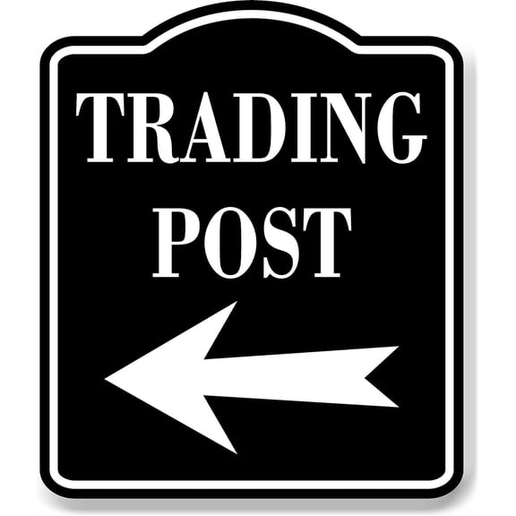 Trading Post Left Arrow BLACK Aluminum Composite Sign, 8.5"x10"