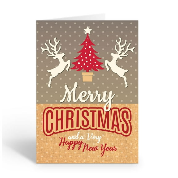 Tradiontal Merry Christmas and Happy New Year Card - Blank Interior - 12 Holiday