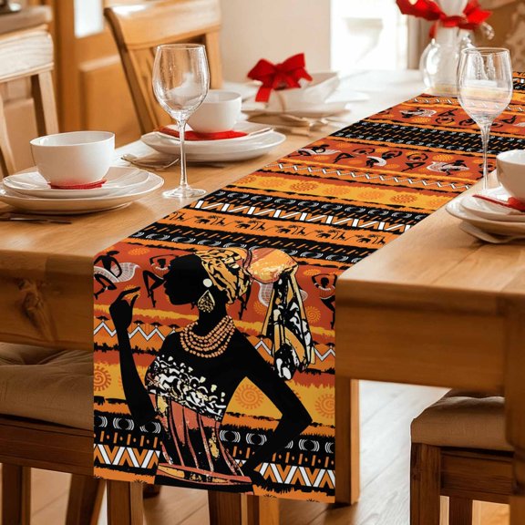 Tradition African Women Table Runner 36 Inches Long,Kitchen Dining Tablerunners Classic Ethnic Style Art Linen Table Runners Dresser Scarves for Home Dinner Wedding Holiday Party Decor