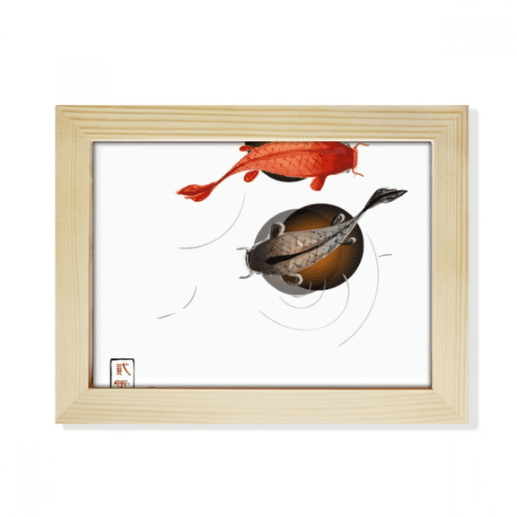 Tradition Chinese Fish Lucky Desktop Photo Frame Picture Art Decoration Painting 6x8 inch