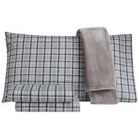 Tradition Collection Three Piece Sheet Set With Plush Throw, Queen, Charcoal New with box/tags