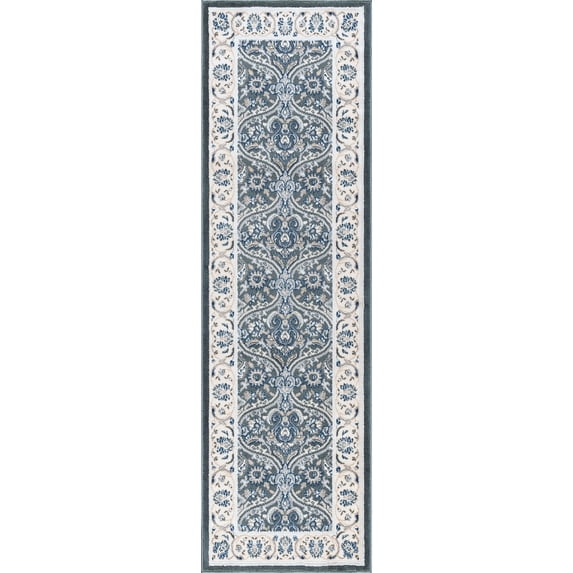 Traditional 2x10 Area Rug (2'3'' x 10') Floral Dark Gray Indoor Runner Easy to Clean