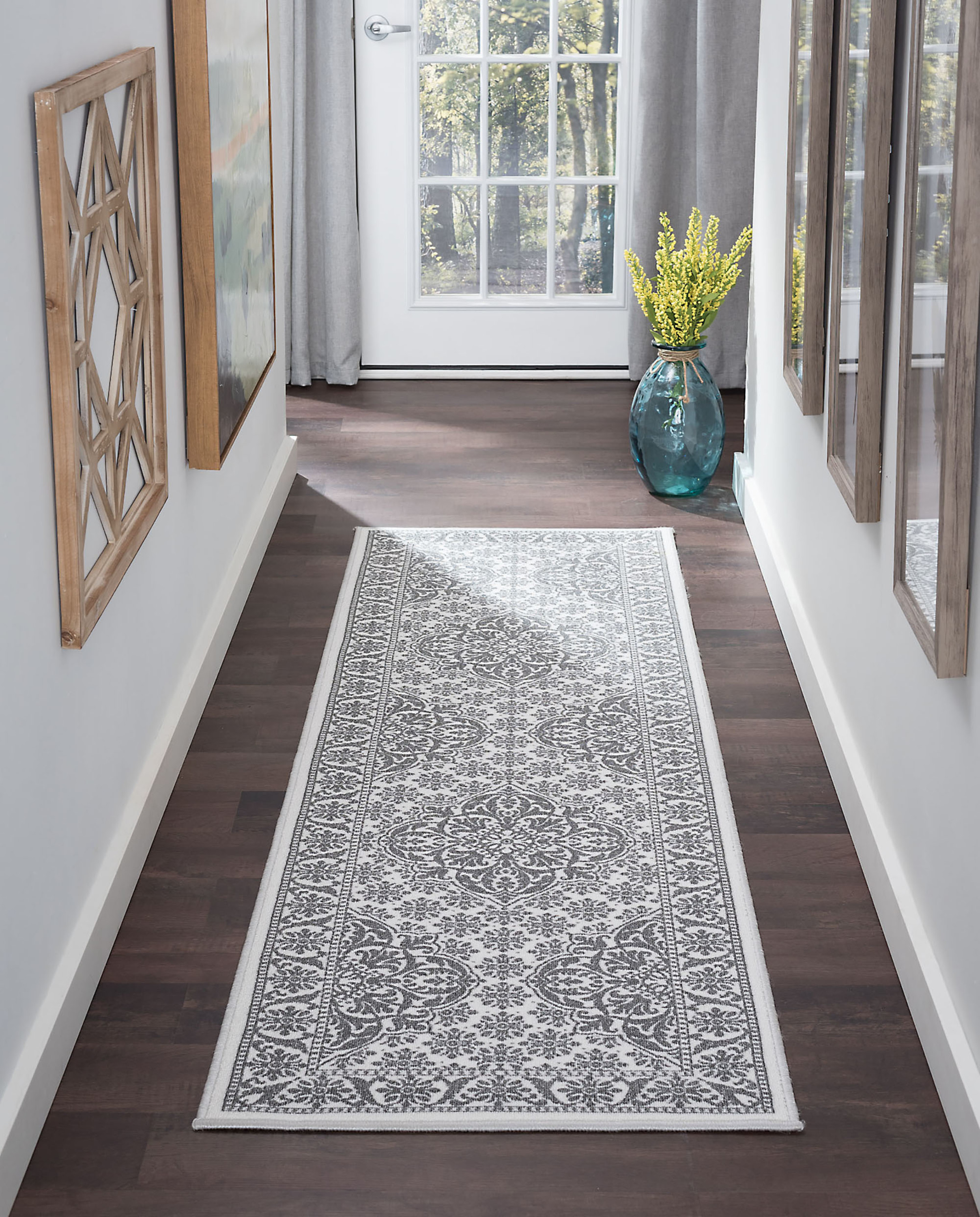 Traditional 2x11 Area Rug (2'3'' x 11') Oriental Ivory, Gray Indoor Runner Easy to Clean