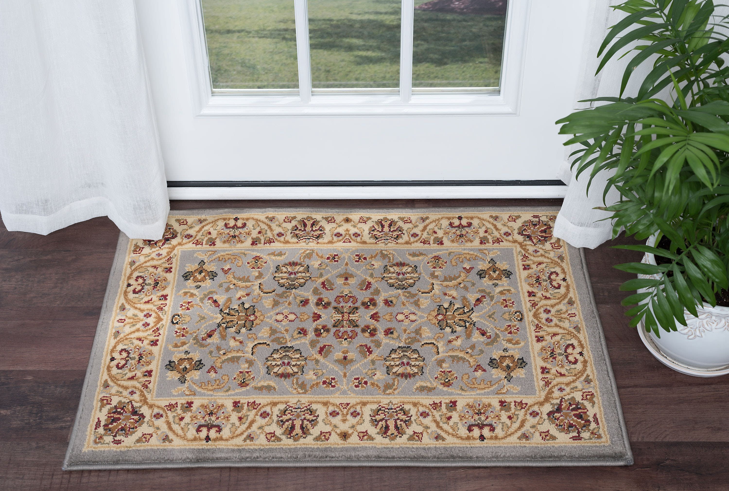 Traditional 2x3 Area Rug (2' x 3') Border Blue, Beige Indoor Scatter Easy to Clean