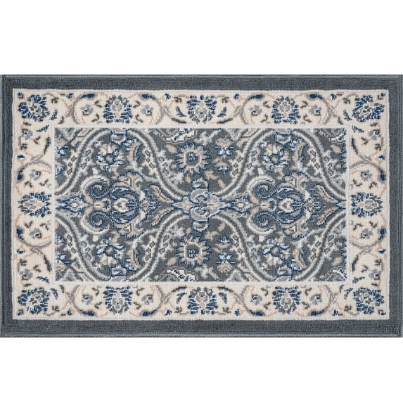 Traditional 2x3 Area Rug (2' x 3') Floral Dark Gray Indoor Scatter Easy to Clean