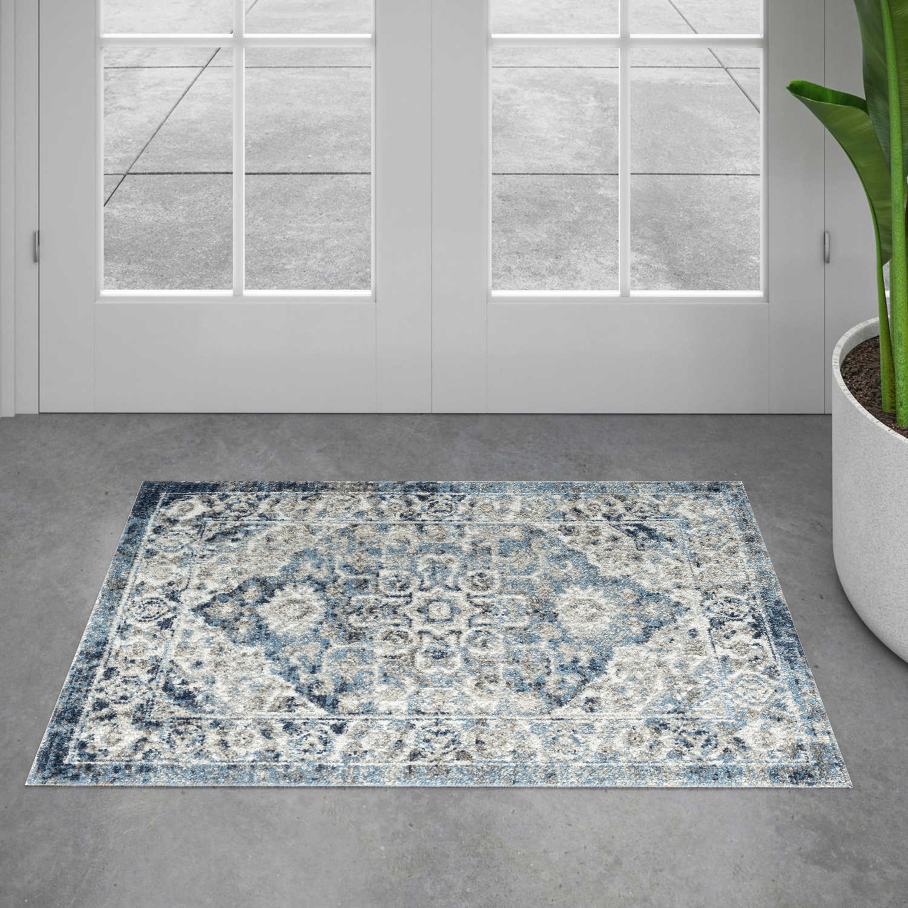 Traditional 2x3 Area Rug (2' x 3') Oriental Navy, Navy Indoor Scatter Easy to Clean