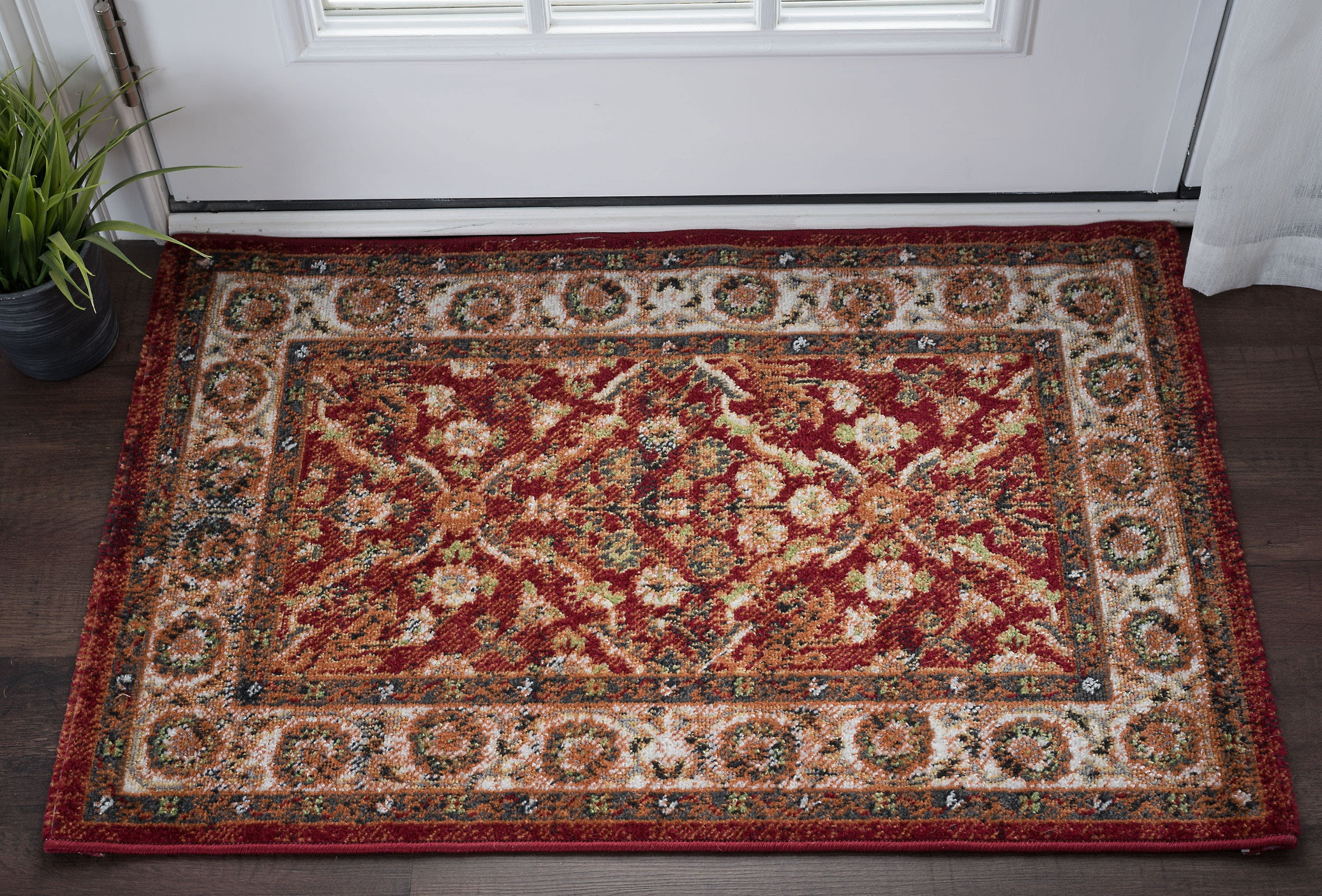 Traditional 2x3 Area Rug (2' x 3') Oriental Red, Cream Indoor Scatter Easy to Clean