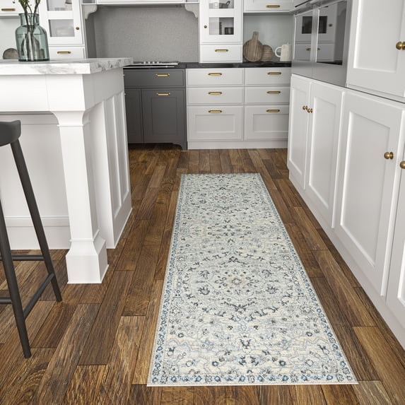 Traditional 2x8 Area Rug (2'3'' x 7'3'') Medallion Cream, Cream Indoor Runner Easy to Clean