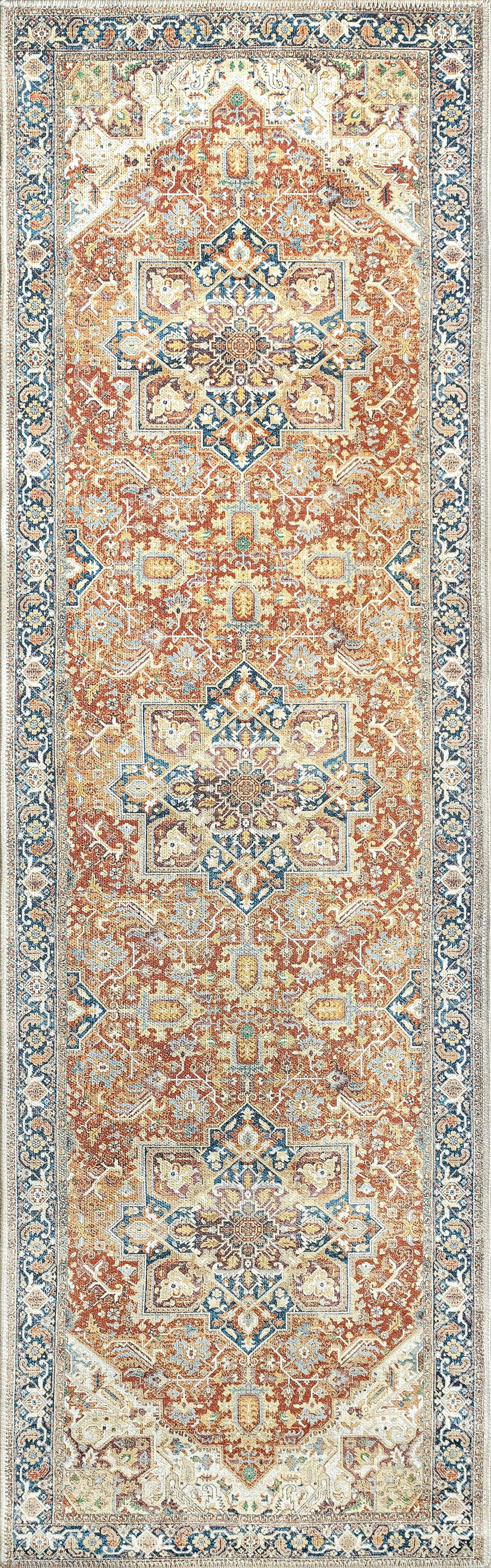 Traditional 2x8 Area Rug (2'3'' x 7'3'') Oriental Rust, Cream Indoor Runner Easy to Clean Machine Washable