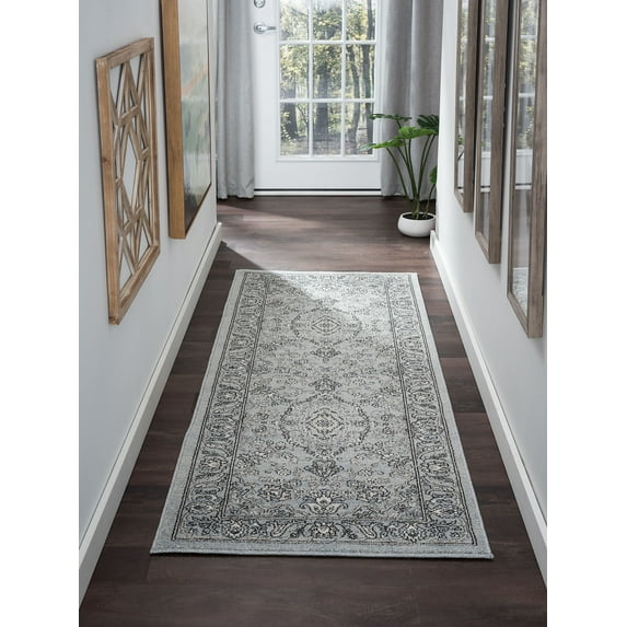 Traditional 2x8 Area Rug (2'7'' x 7'3'') Oriental Gray, Charcoal Indoor Runner Easy to Clean