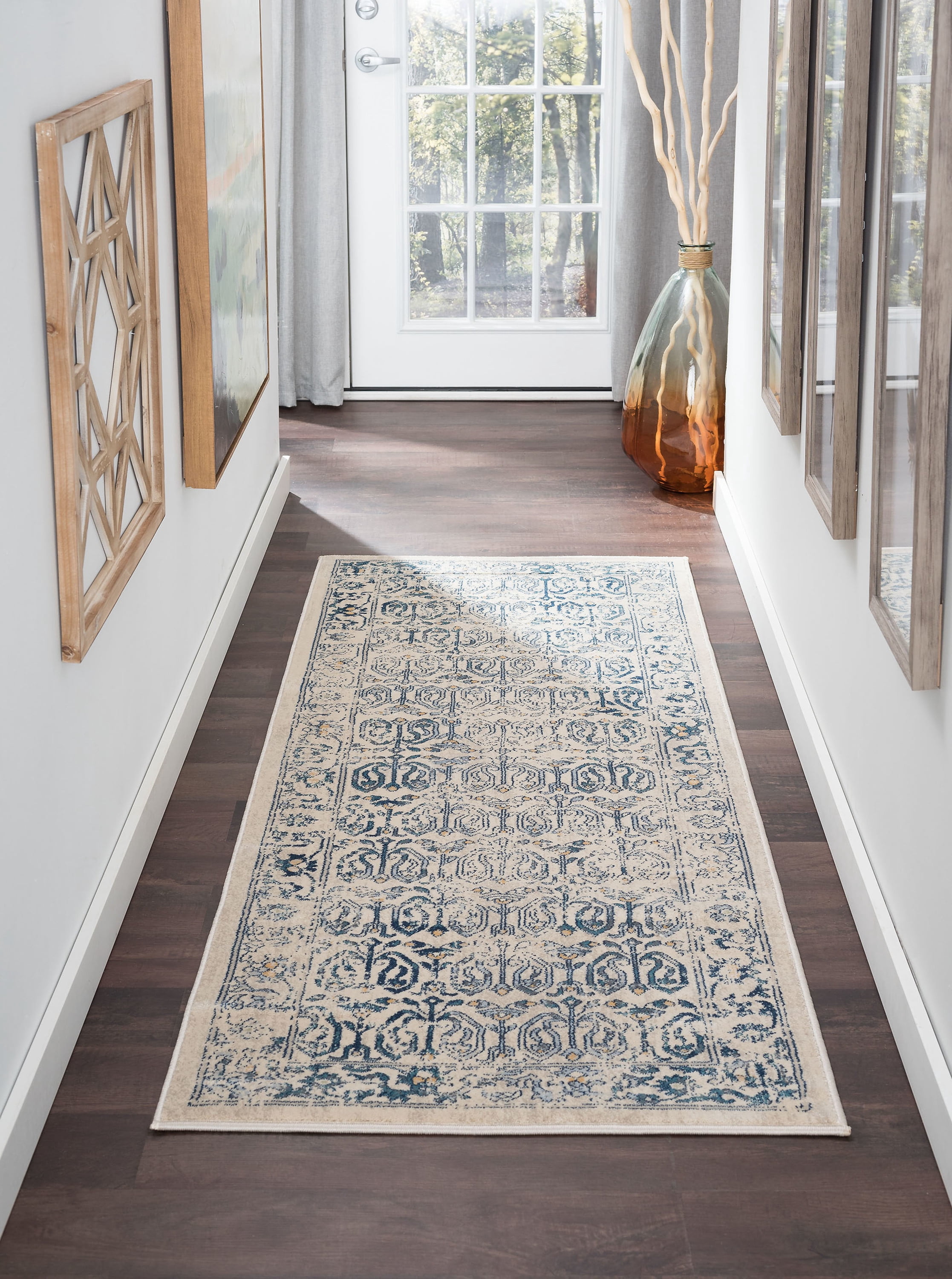 Traditional 2x8 Area Rug (2'7'' x 7'3'') Persian Cream, Blue Indoor Runner Easy to Clean