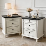 Traditional 3 Drawers Nightstand Set of 2, Solid Wood Leg Bedside Tables with Large Tabletops, Two-Tone Finish Accent Furniture for Bedroom, Living Room, White