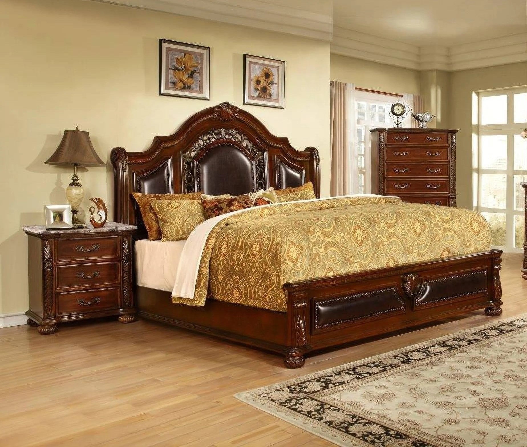Traditional 3Pc Eastern King Size Bedroom Set, Solid Wood Bed Frame and ...