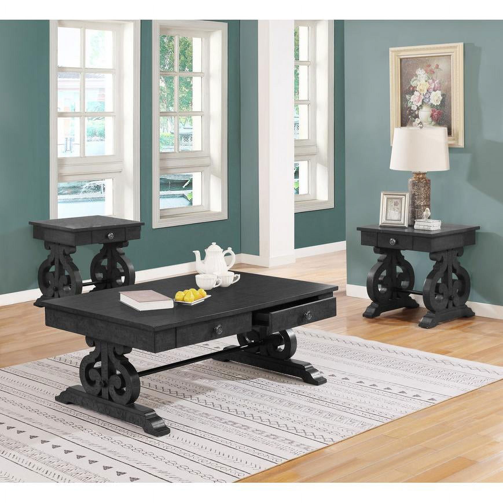 Traditional Dark Gray Wood 3-Piece Coffee Table Set with Drawer Storage