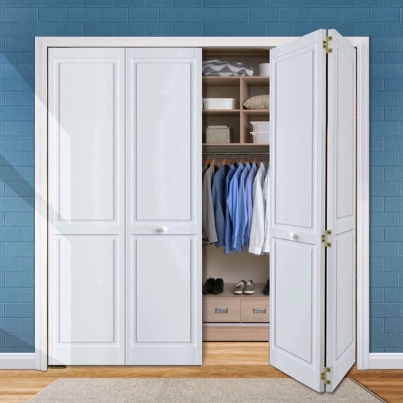 Kimberly Bay Traditional 4-Panel Solid Core White Wood Bi-fold Door