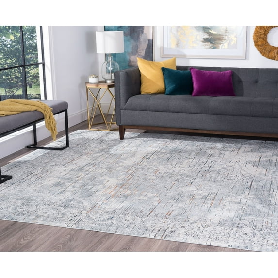 Traditional 4x6 Area Rug (3'9'' x 5'9'') Medallion Gray, Teal Indoor Rectangle Easy to Clean