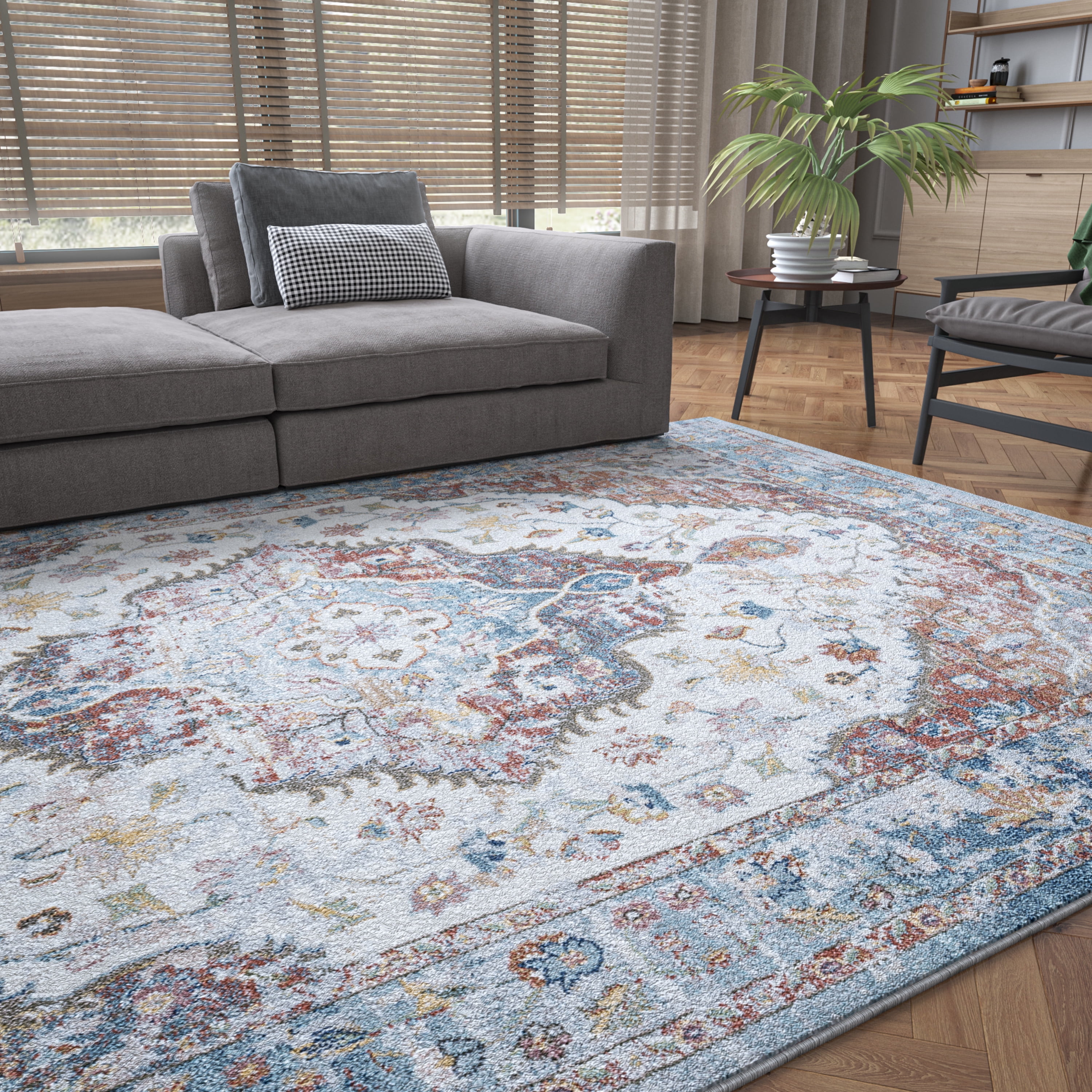 Traditional 4x6 Area Rug (4' x 5'3'') Oriental Navy, Cream Indoor Rectangle Easy to Clean