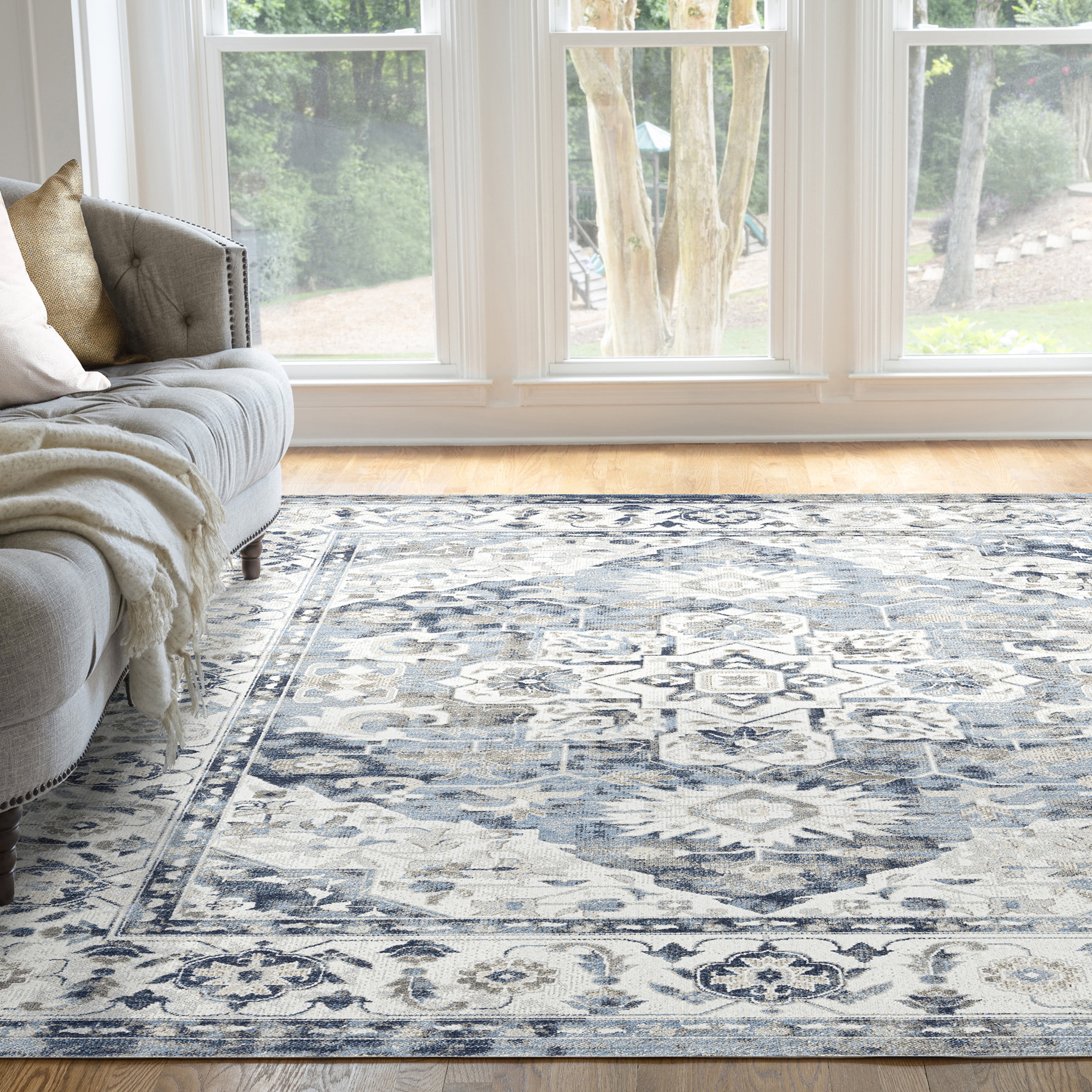 Traditional 4x6 Area Rug (4' x 5'3'') Oriental Navy, Navy Indoor Rectangle Easy to Clean