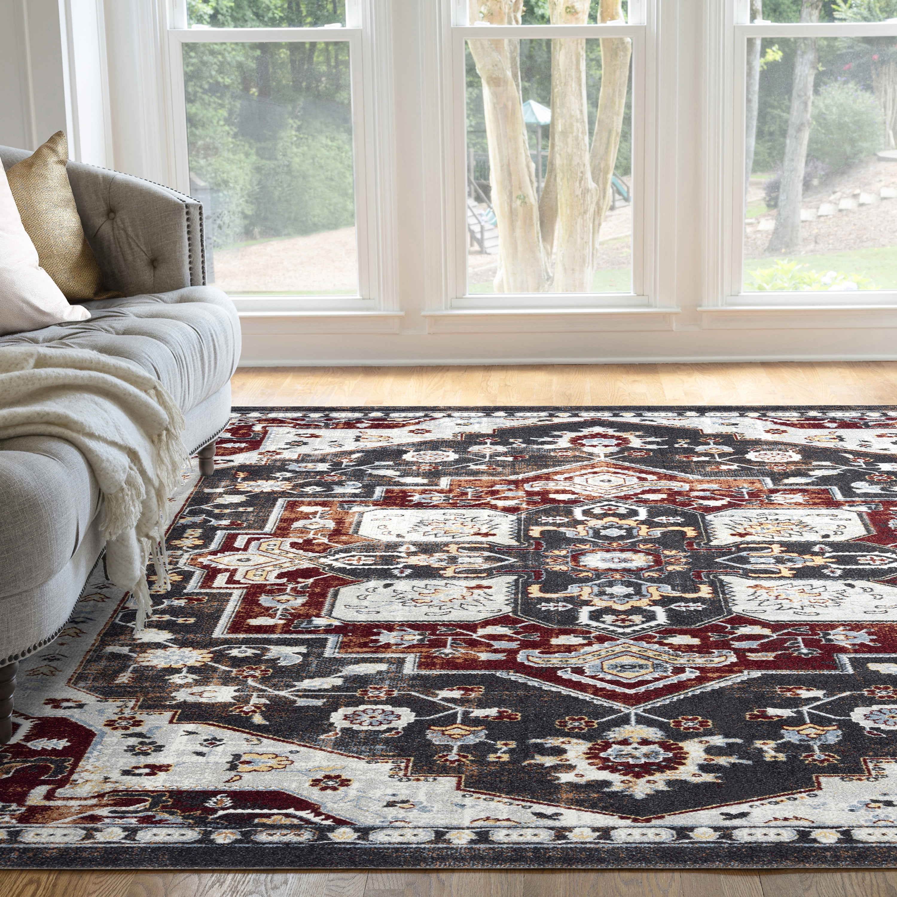 Traditional 4x6 Area Rug (4' x 5'3'') Oriental Red, Red Indoor Rectangle Easy to Clean