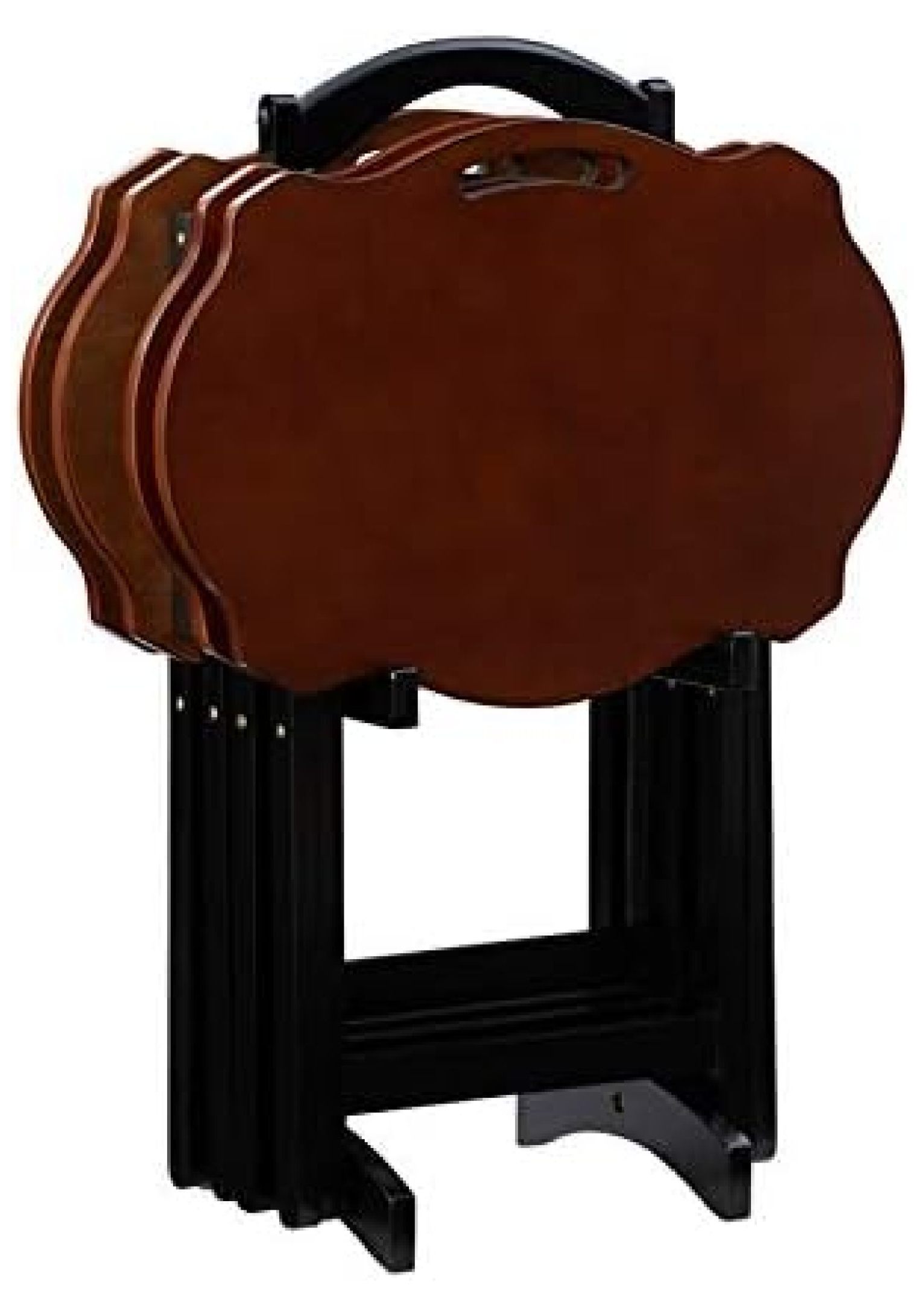 Traditional 5Piece Okume Veneer and Solid Wood Tray Table Set with