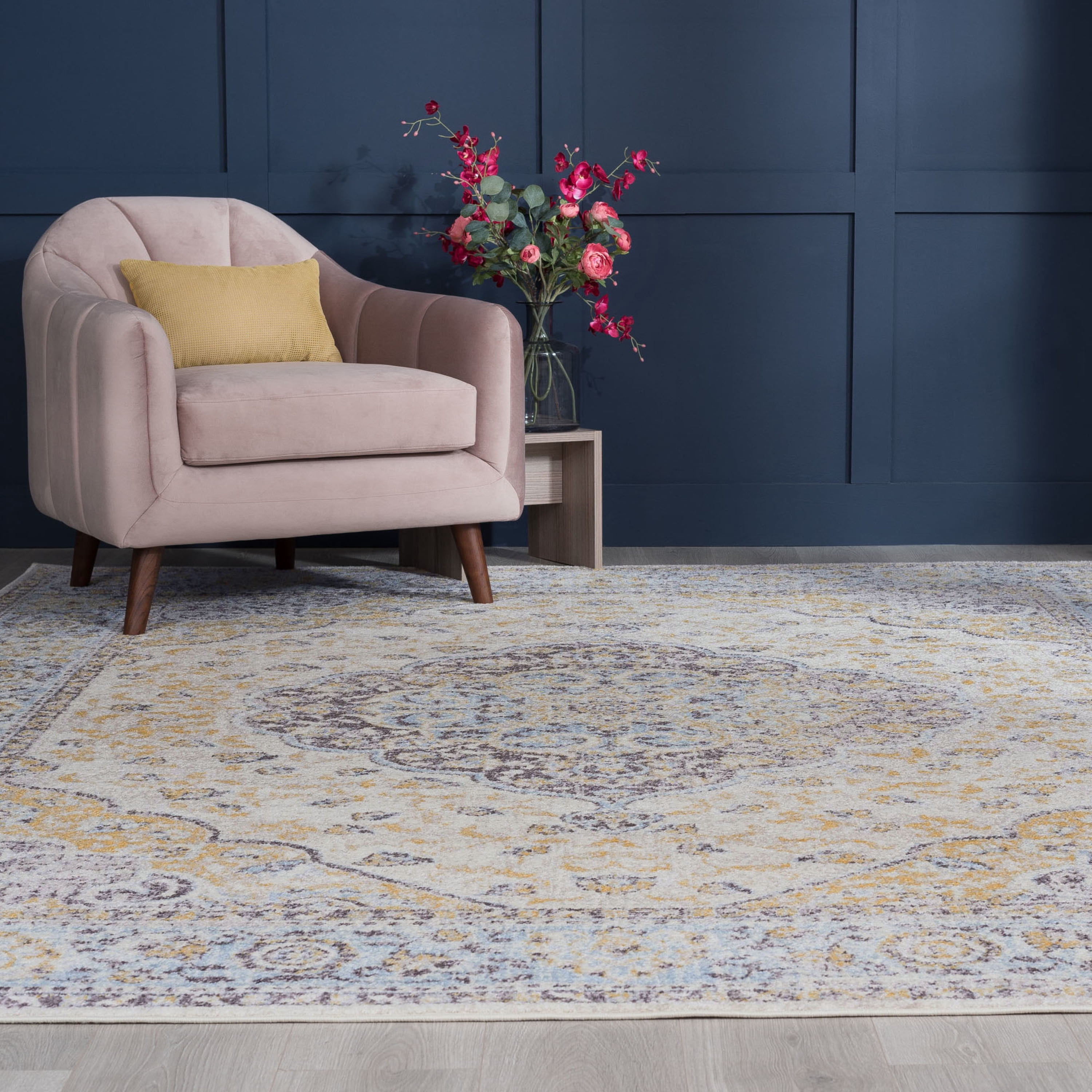 Traditional 5x7 Area Rug (5'3'' x 7'3'') Medallion Brown, Aqua Living Room Easy to Clean