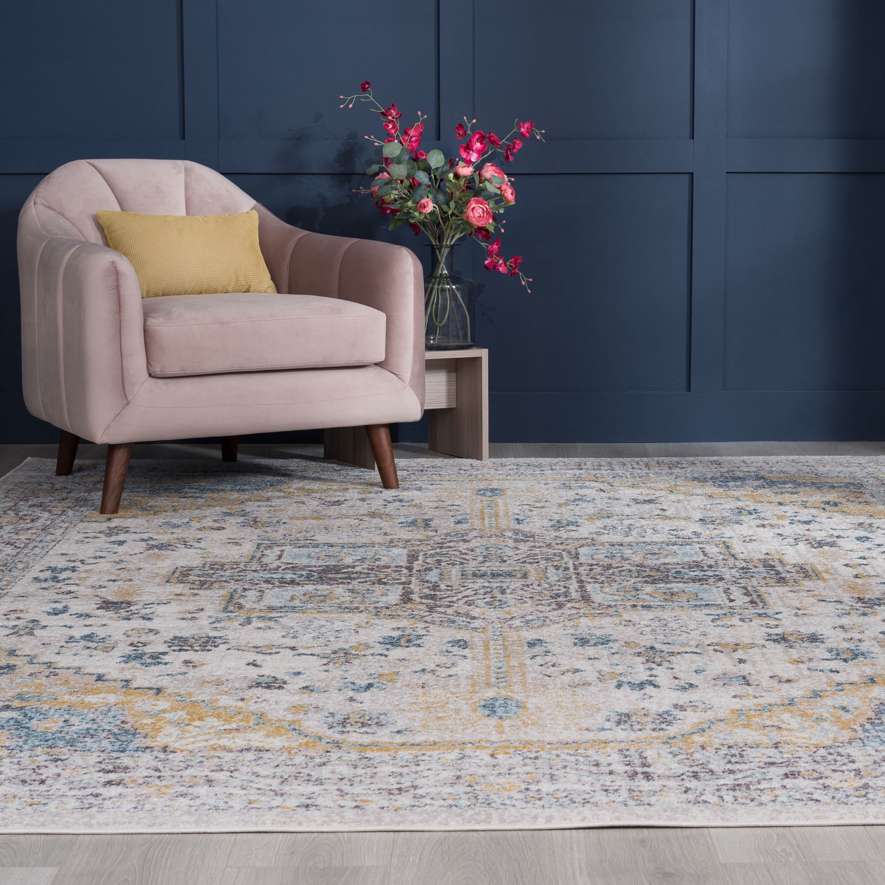 Traditional 5x7 Area Rug (5'3'' x 7'3'') Medallion Cream, Brown Living Room Easy to Clean