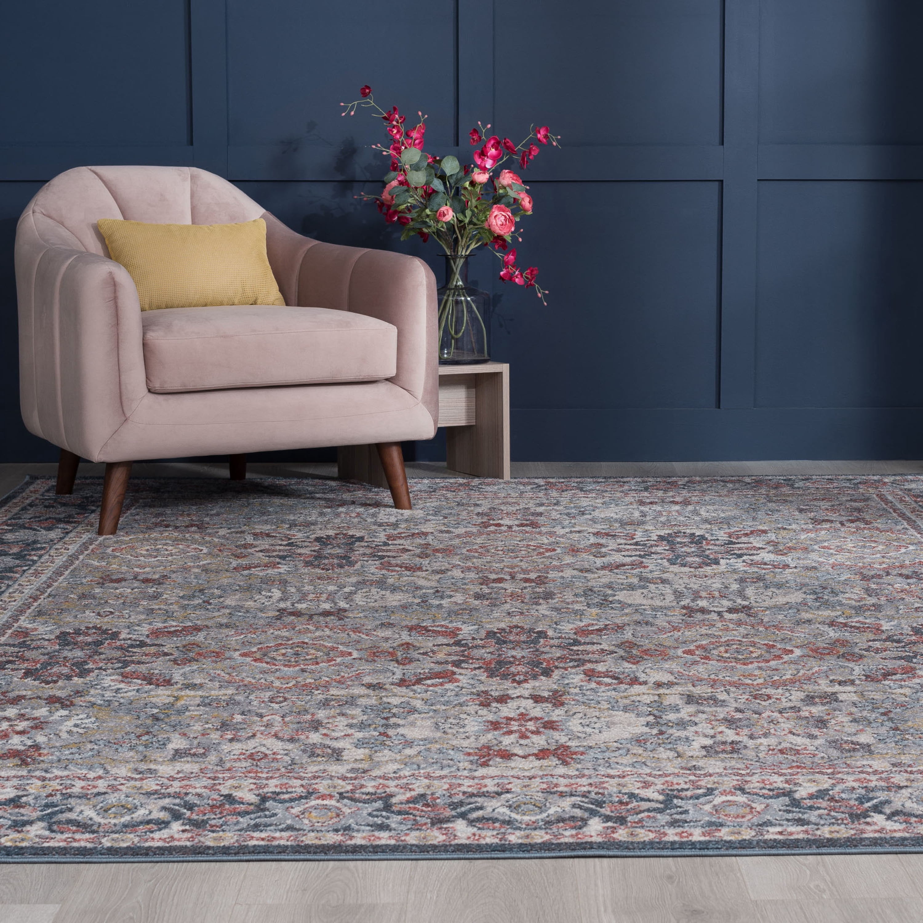 Traditional 5x7 Area Rug (5'3'' x 7'3'') Oriental Beige, Dark Blue Living Room Easy to Clean