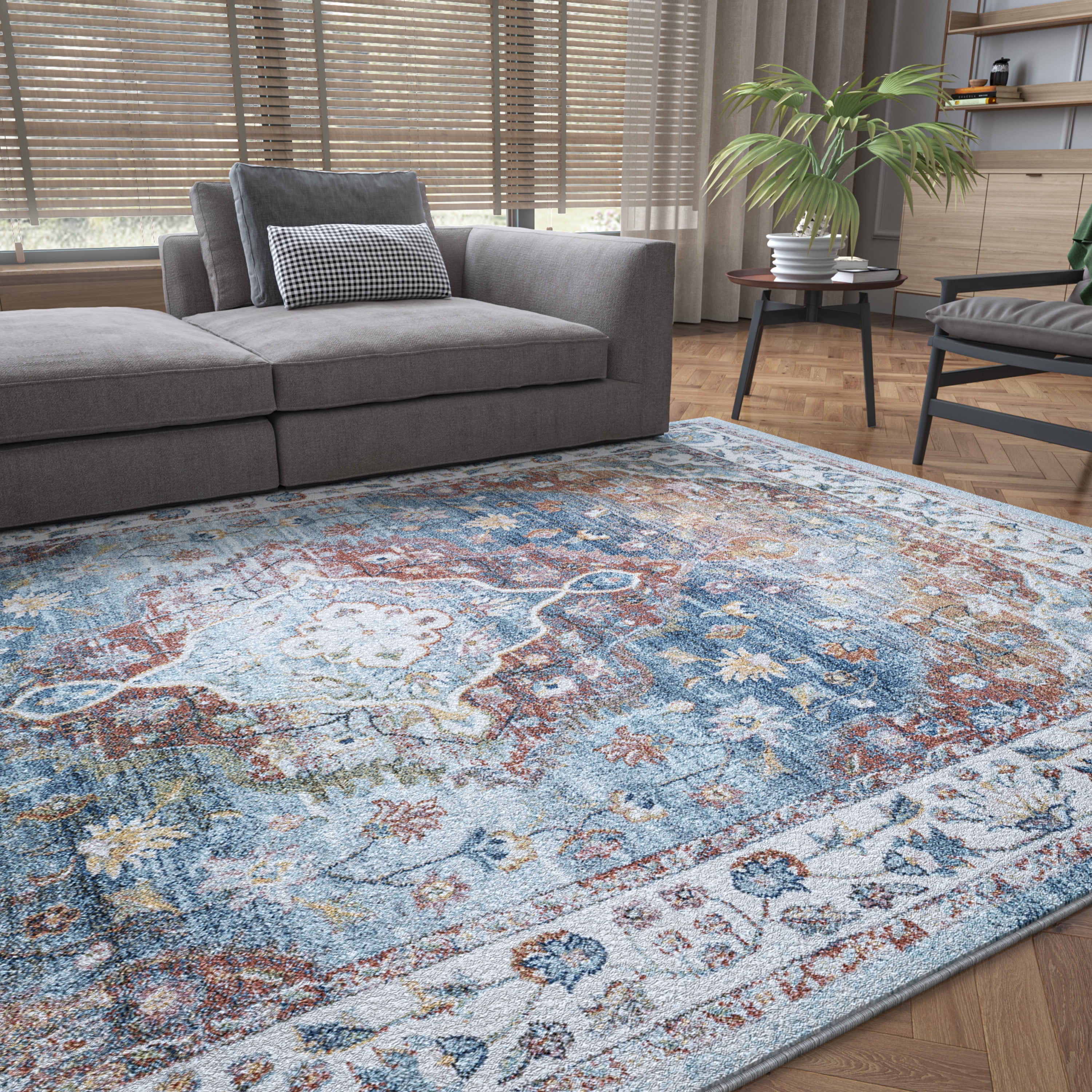Traditional 5x7 Area Rug (5'3'' x 7'3'') Oriental Cream, Gray Living Room Easy to Clean