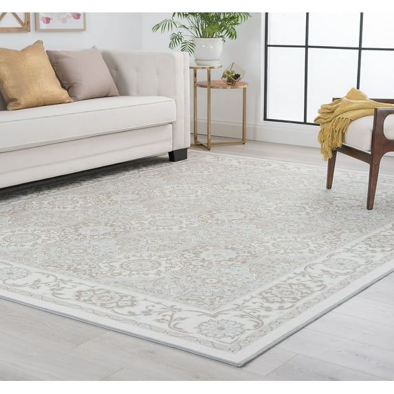 Traditional 5x7 Area Rug (5'3'' x 7'3'') Oriental Taupe, Gray Living Room Easy to Clean