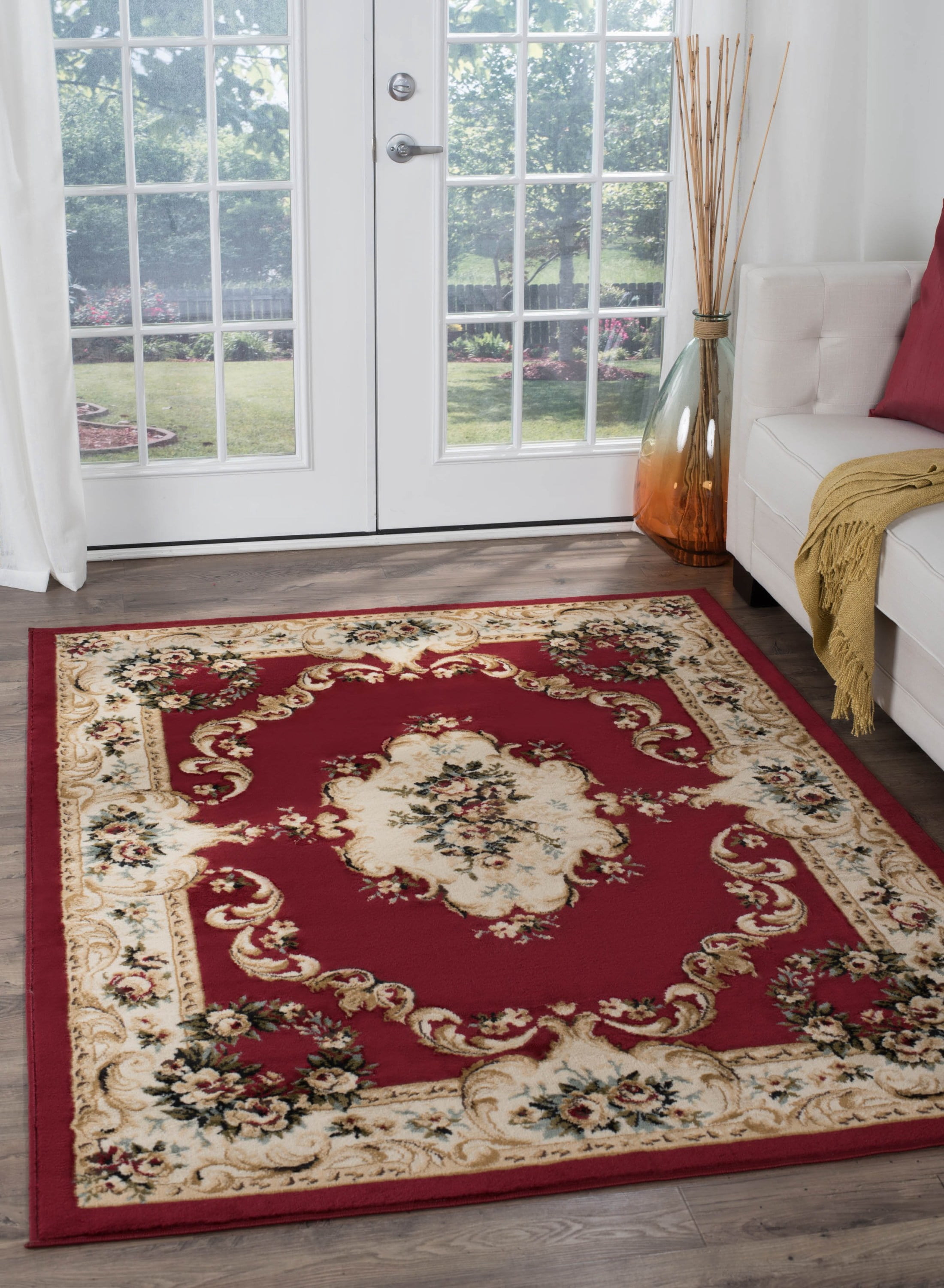 Traditional 5x7 Area Rug (5' x 7') Floral Red, Beige Living Room Easy to Clean