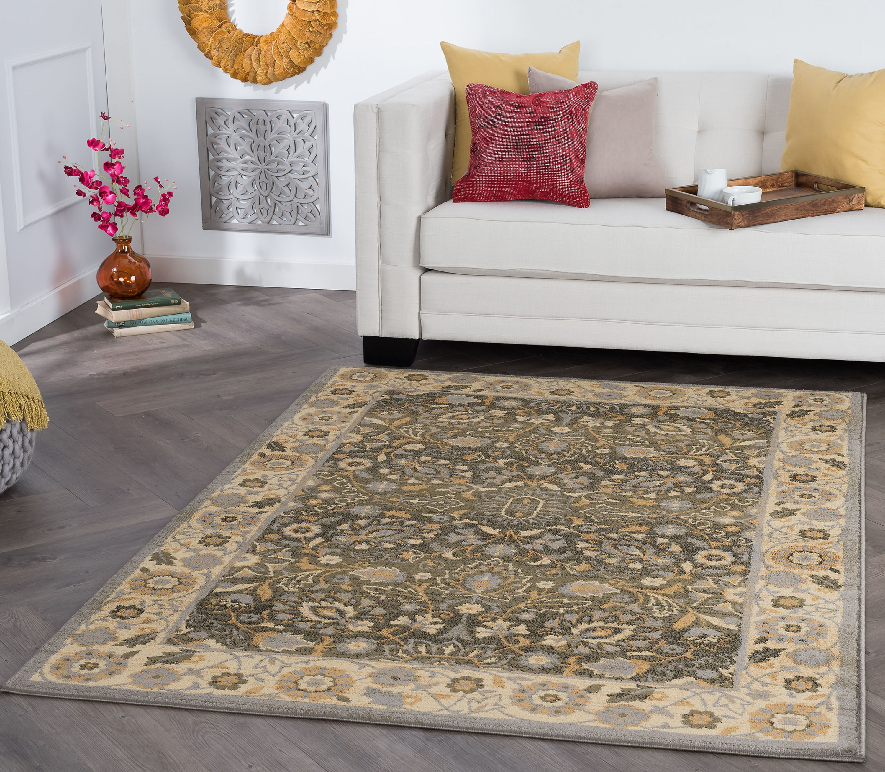 Traditional 5x7 Area Rug (5' x 7') Oriental Blue, Gold Living Room Easy to Clean