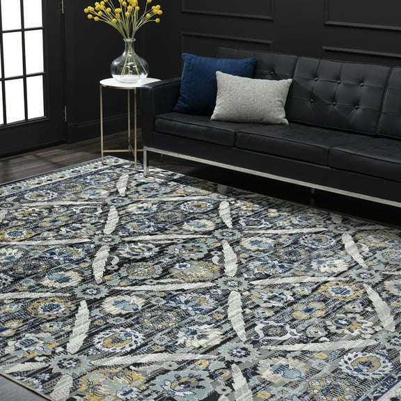 Bliss Rugs Traditional Floral Area Rug, Indoor Rugs for Living Room, Dining Room, Bedroom | Gray, 5' x 8' (5'3''x7'3'')