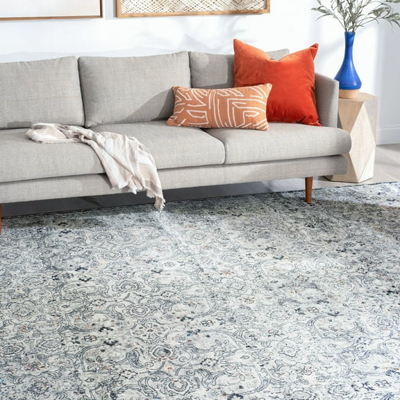 Traditional 5x8 Area Rug (5'3'' x 7'3'') Floral Gray, Teal Living Room Easy to Clean