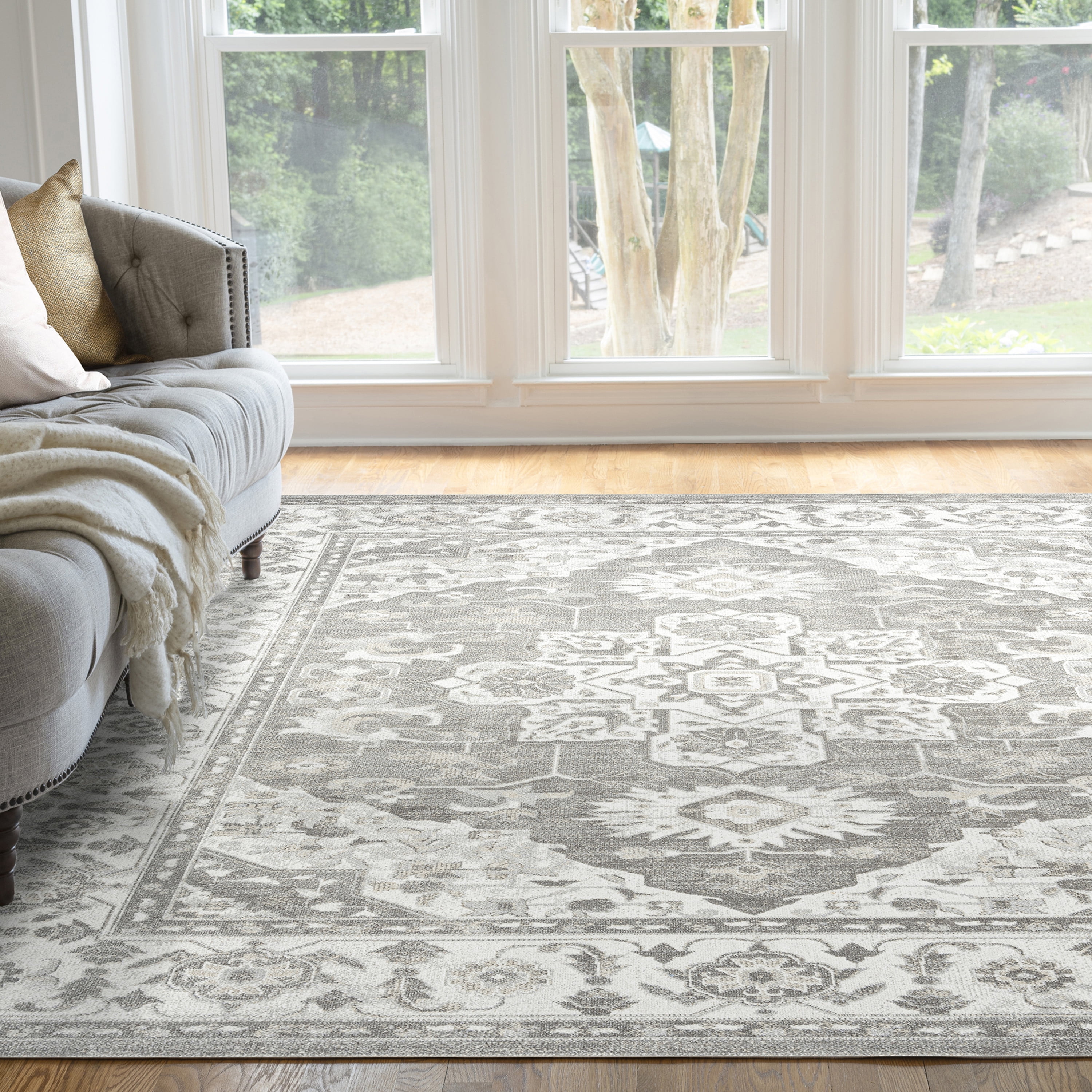 Traditional 5x8 Area Rug (5'3'' x 7'3'') Oriental Brown, Brown Living Room Easy to Clean