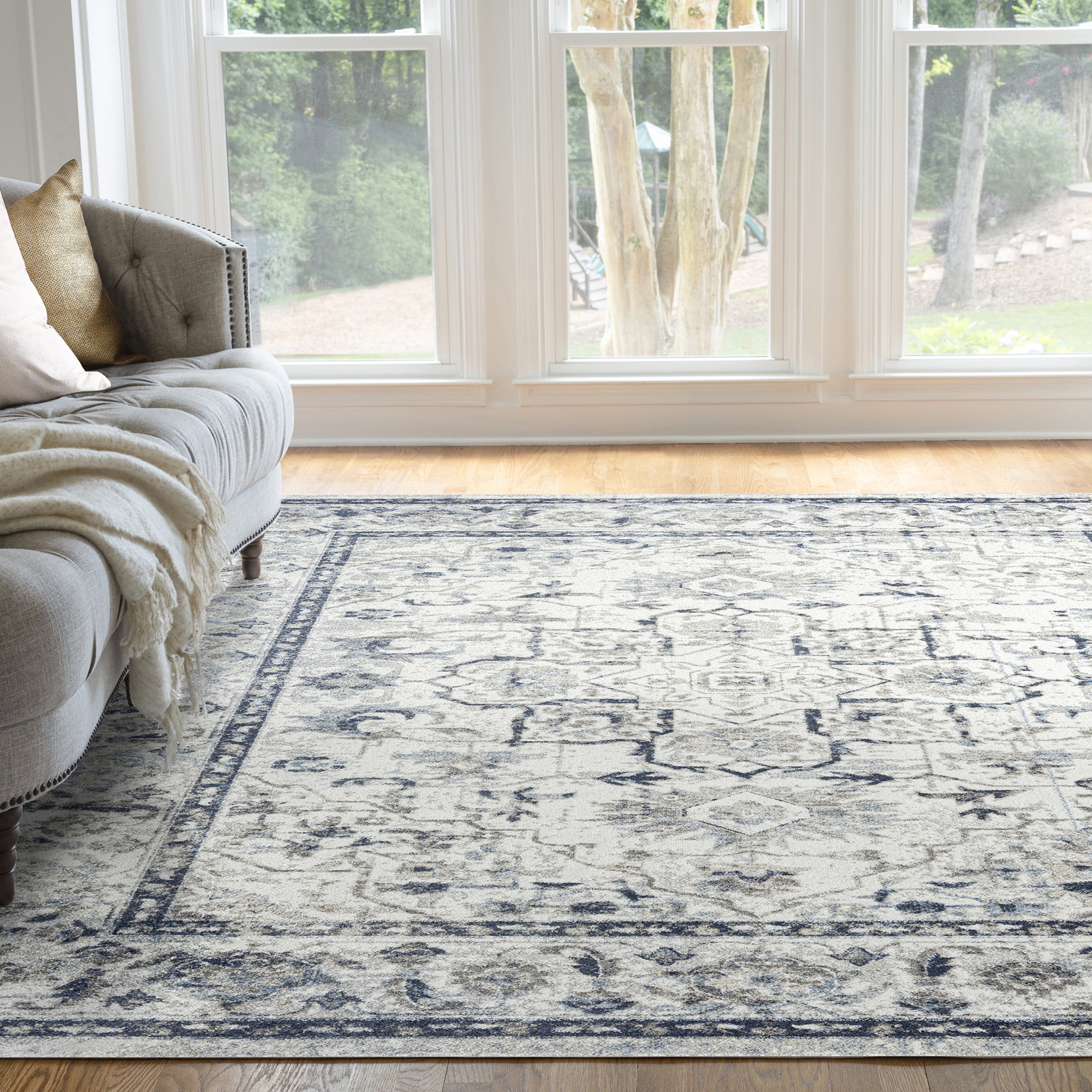 Traditional 5x8 Area Rug (5'3'' x 7'3'') Oriental Cream, Cream Living Room Easy to Clean
