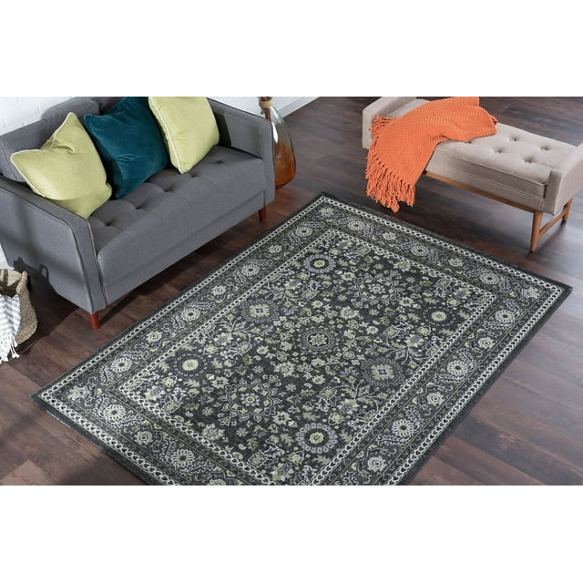 Traditional 5x8 Area Rug (5'3'' x 7'3'') Oriental Gray, Charcoal Living Room Easy to Clean