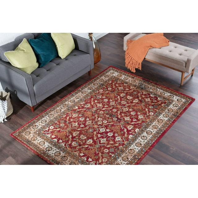 Traditional 5x8 Area Rug (5'3'' x 7'3'') Oriental Red, Cream Living Room Easy to Clean