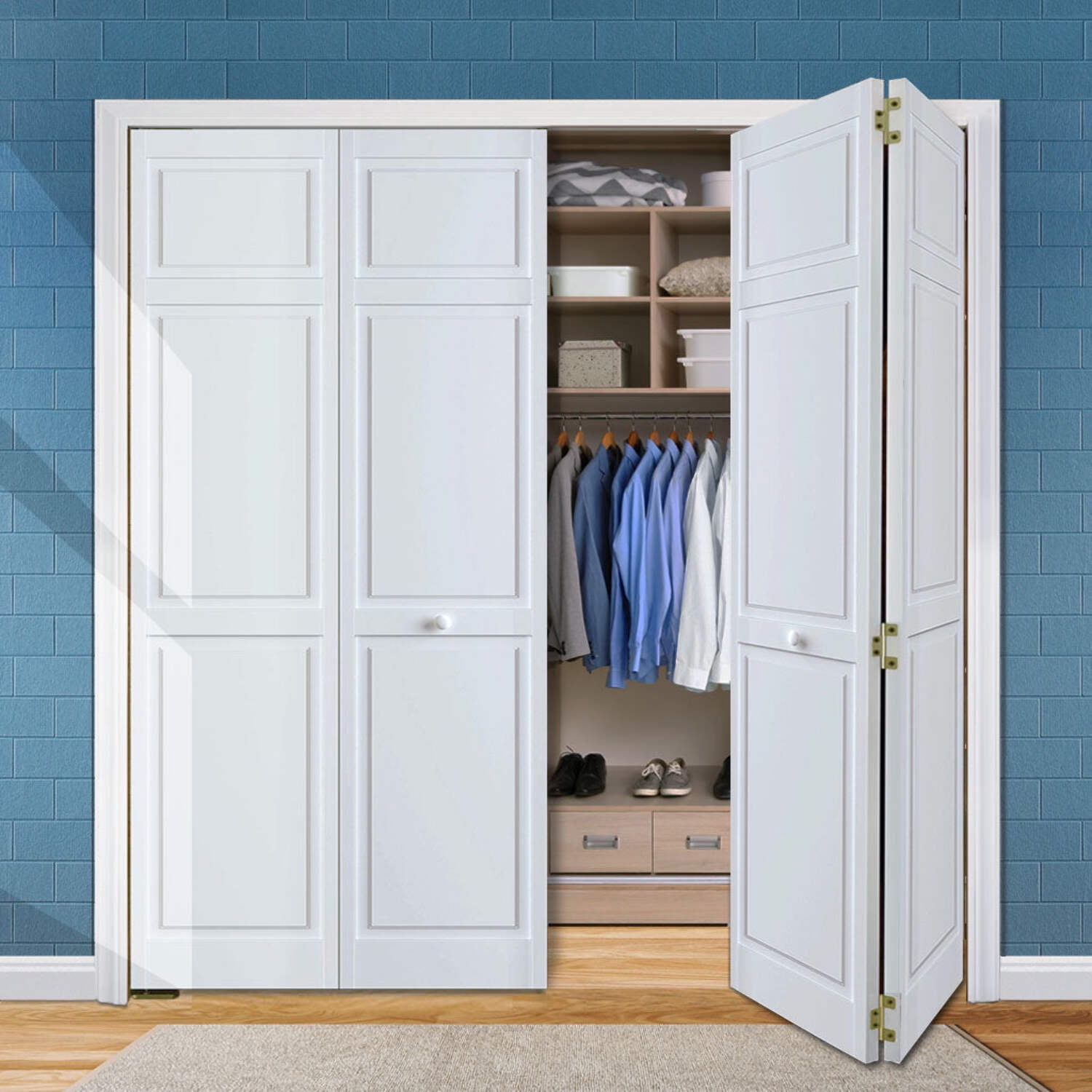Traditional White Solid Pine 6-Panel Bi-Fold Door