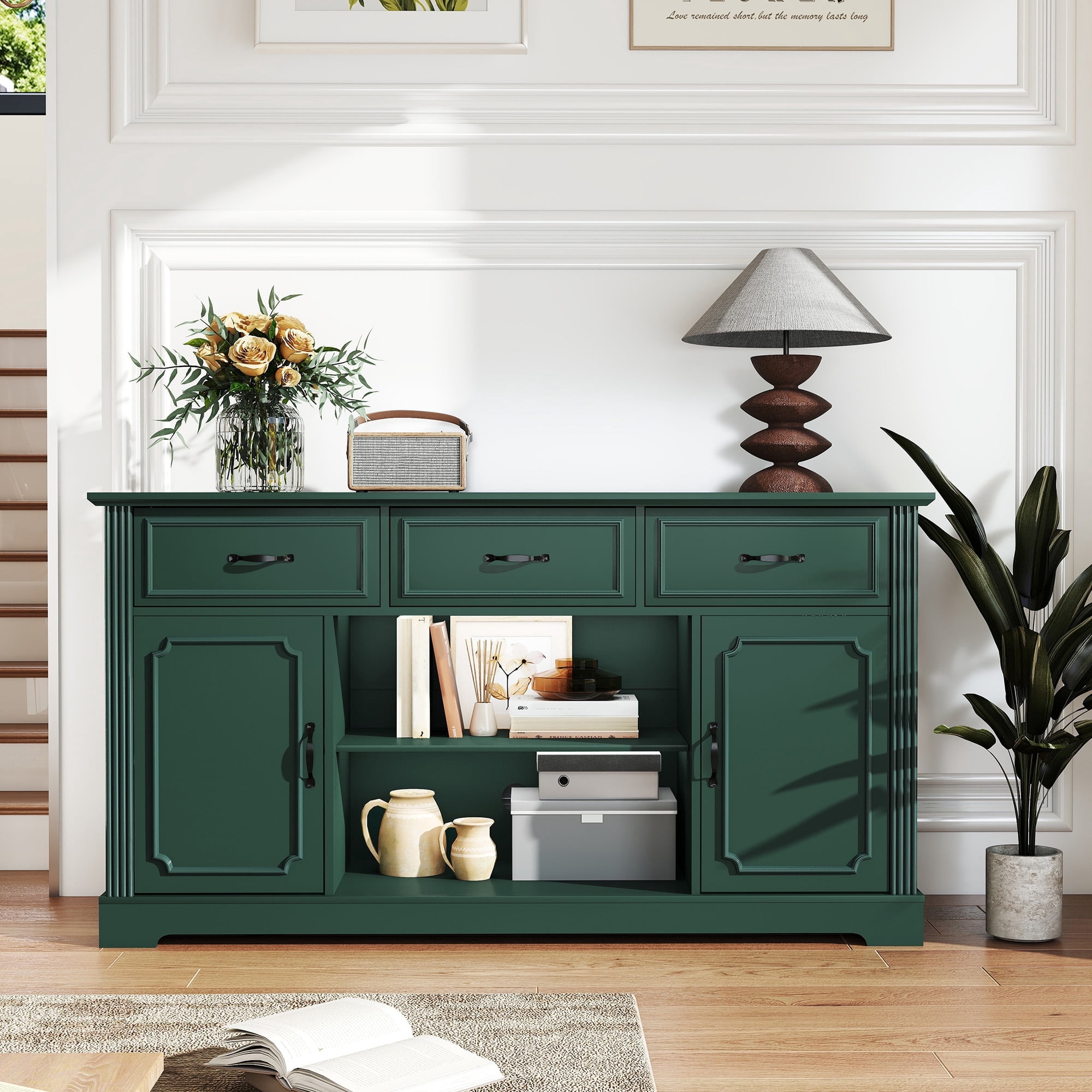 Traditional 65-Inch TV Stand with 3 Drawers & 2 Cabinets, Multi-Color ...