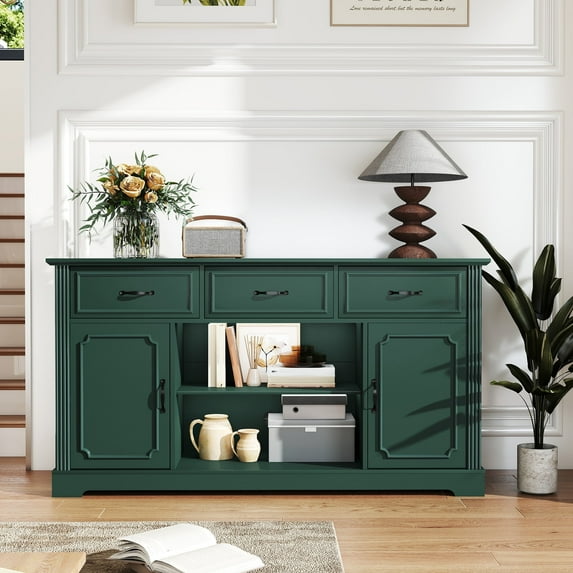 Traditional 65-Inch TV Stand with 3 Drawers & 2 Cabinets, Multi-Color Classic Storage Console, Green