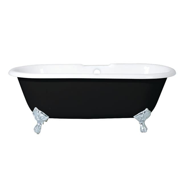 Classic 66-Inch Black and White Cast Iron Clawfoot Bathtub with Polished Chrome Feet