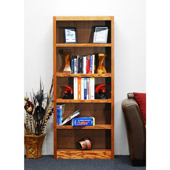 Concepts in Wood 5 Shelf Wood Bookcase, 72 inch Tall - Oak Finish