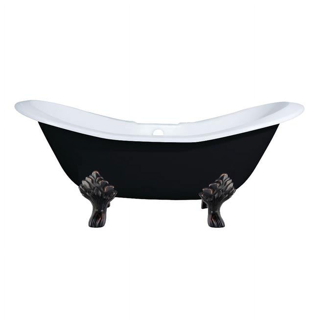 72-Inch Black and White Cast Iron Double Slipper Clawfoot Tub